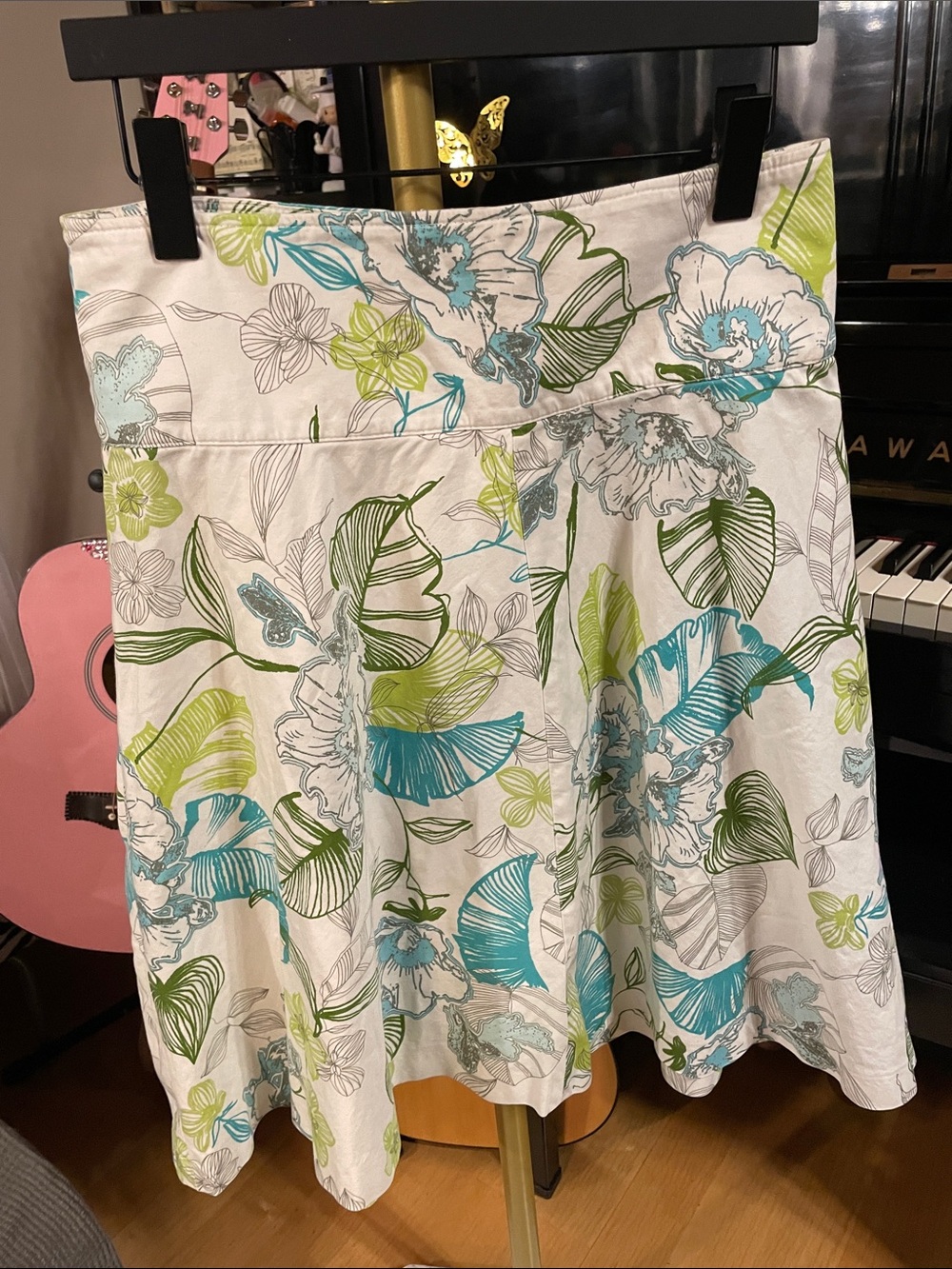 Zara White Floral Circle Skirt with Teal & Lime Accents